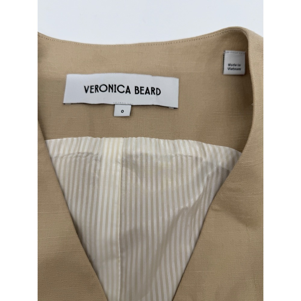 Veronica Beard Life Linen Blend Vest Tan Luxury Button Front Cinch Back Size 0 - Picture 4 of 6